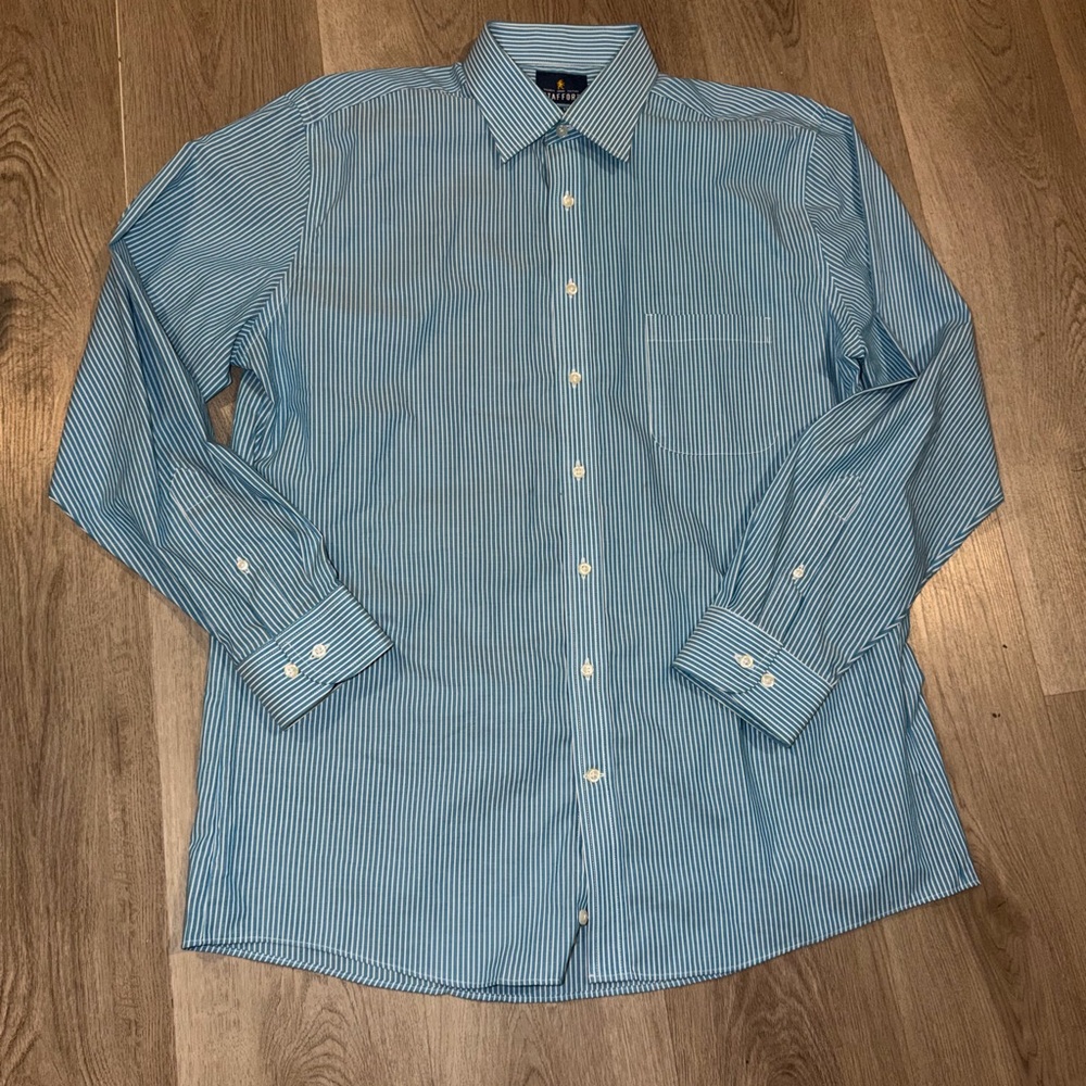 Stafford Blue and White Pinstripe Dress Shirt - Men's